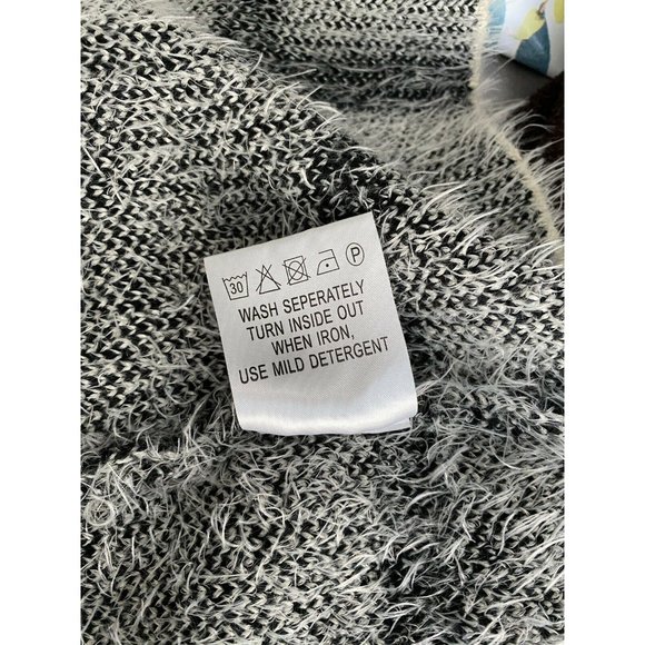 Love Taken Drape-Collared Open Front Cardigan Sweater Black & White, Medium - Picture 10 of 12